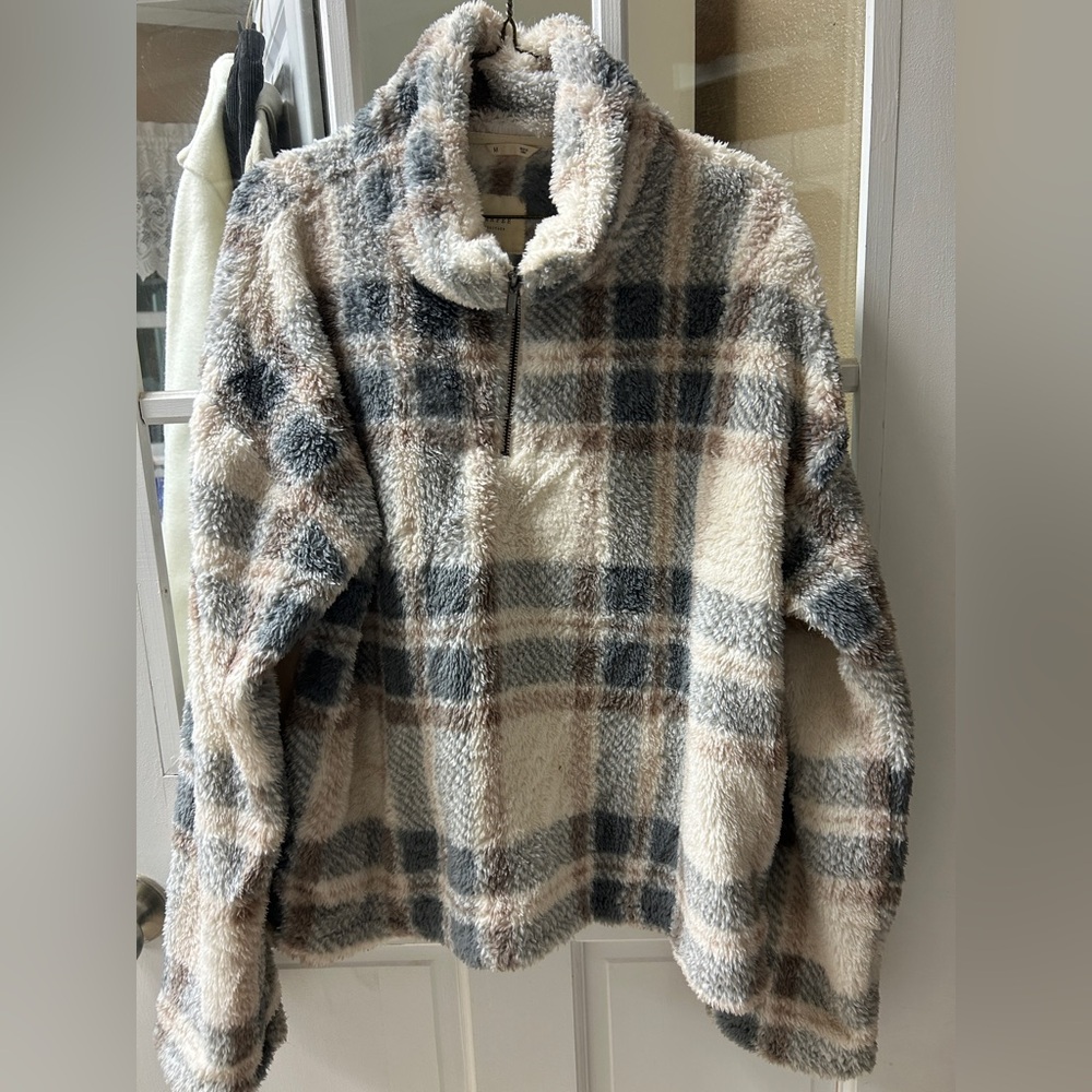 Harper Plaid Fleece Ski Jacket - Cream, Gray, and Tan